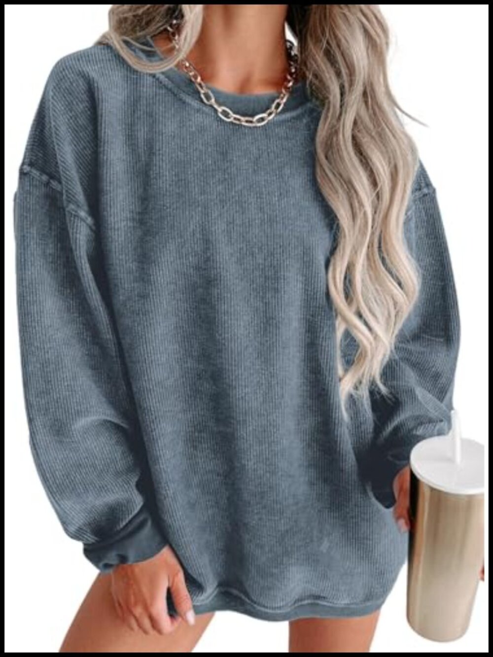 Oversized Crewneck Sweatshirt Ribbed Pullover Casual Long Sleeve Top